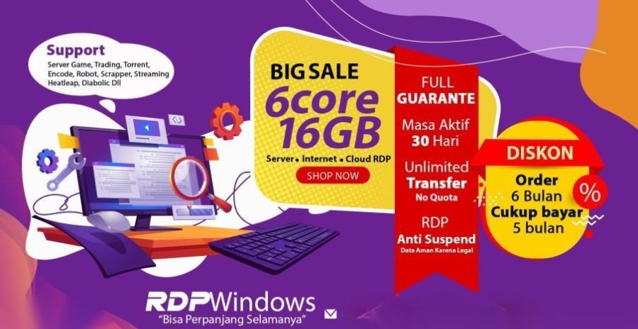 RDP Admin Spek 6 Core 16 GB RAM