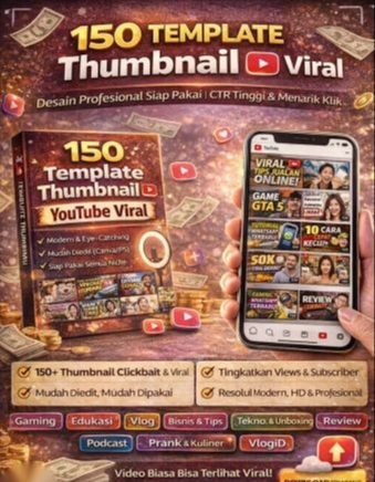 150 Template Thumbnail YouTube Viral | Desain Profesional Siap Pakai | CTR Tinggi & Menarik Klik