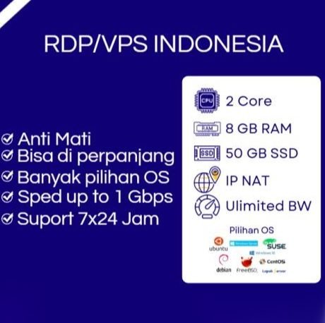 RDP / VPS RAM 8 GB 2 CORE INDONESIA BULANAN ANTI MATI BISA DI PERPANJANG
