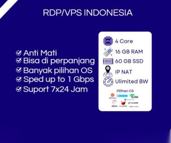 RDP / VPS RAM 16 GB 4 CORE INDONESIA BULANAN ANTI MATI BISA DI PERPANJANG