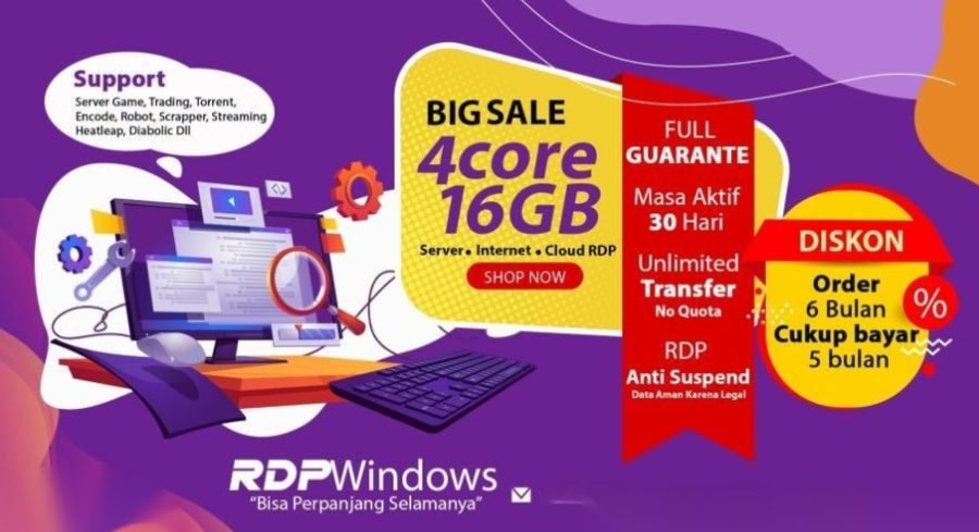 RDP Admin Spek 4 Core 8 GB RAM 100 GB SSD