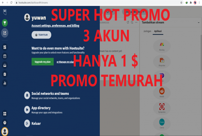 [ SUPER HOT PROMO ] 3 Akun Hootsuite Trial 30 Hari TERMURAH