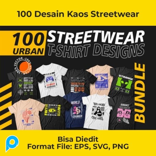 100 Desain Kaos Modern StreetWear Bisa Diedit (Vector)