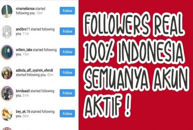 1000 Instagram Followers Indonesia Real + Aktif 100%