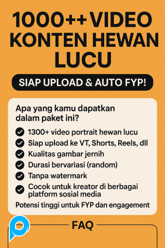 1000 Video Konten Hewan Lucu Siap Upload ke VT, Shorts, Reels, dll
