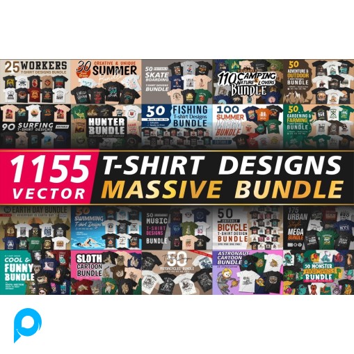 1155 T-shirt Designs Vector Bundle (20 Tema) Urban, Adventure, Vintage, Music Dll