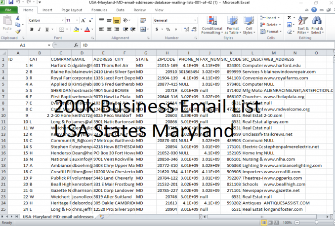 200K Usa State Maryland Business Email List Database dengan Info Lengkap (Cek Deskripsi)