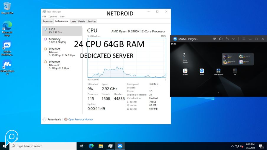 24 CPU 64/128 GB RAM AMD Ryzen 9 5900X  4.8 GHz Turbo Boost  DEDICATED Server