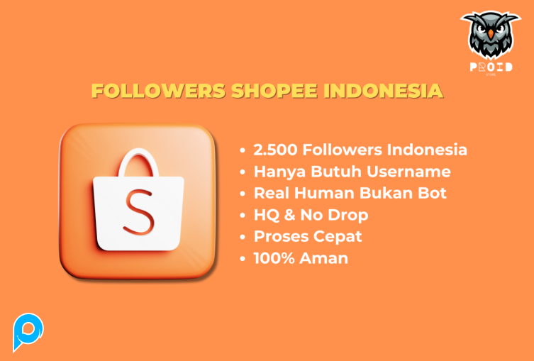 2.500 (2,5K) Followers Shopee Indonesia Real Human No Drop Permanent