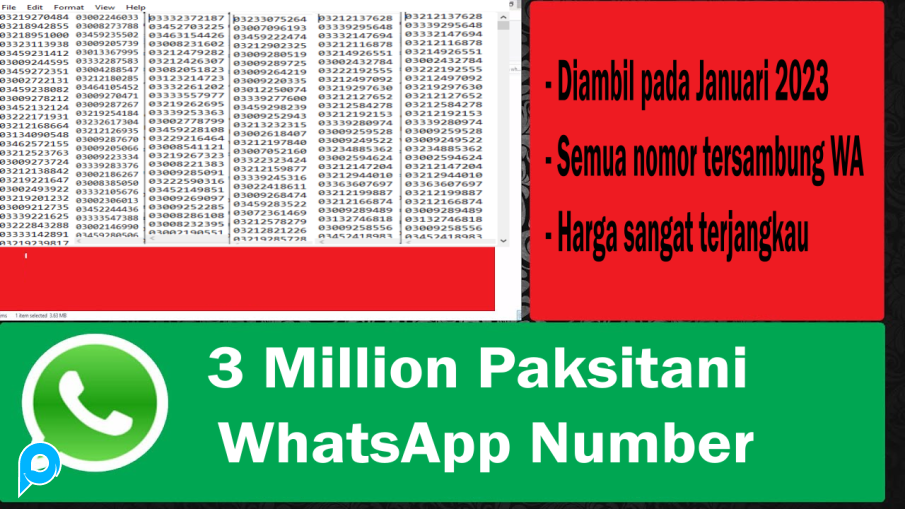3 Juta Nomor WA/Telp Pakistan Aktif Fresh Scrape 2023 + Bonus WhatsApp Bulk Sender PRO