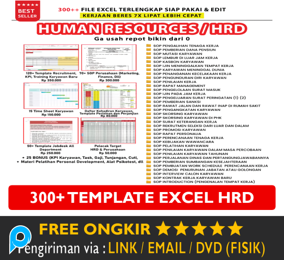 300++ Template Excel untuk HRD HUMAN RESOURCES Data Karyawan Lebih Terorganisir Jobdesc, KPI, SOP, D