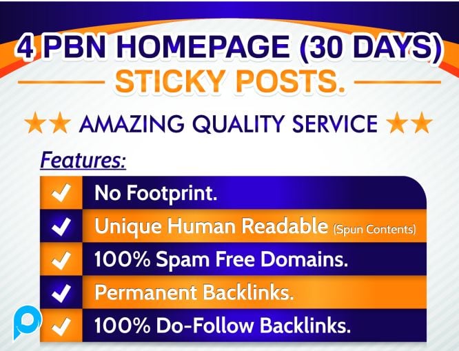 4 PBN HomePage Sticky Backlink 30 Days high DaPa
