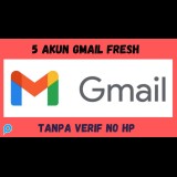 5 AKUN GMAIL FRESH, TANPA VERIF NO HP  SIAP Pakai.