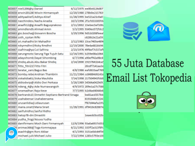 55 Juta Database Email List Indonesia Terhubung Akun Tokopedia
