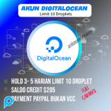 Akun DigitalOcean, DO, Digital Ocean, 10 Droplet Credit $205