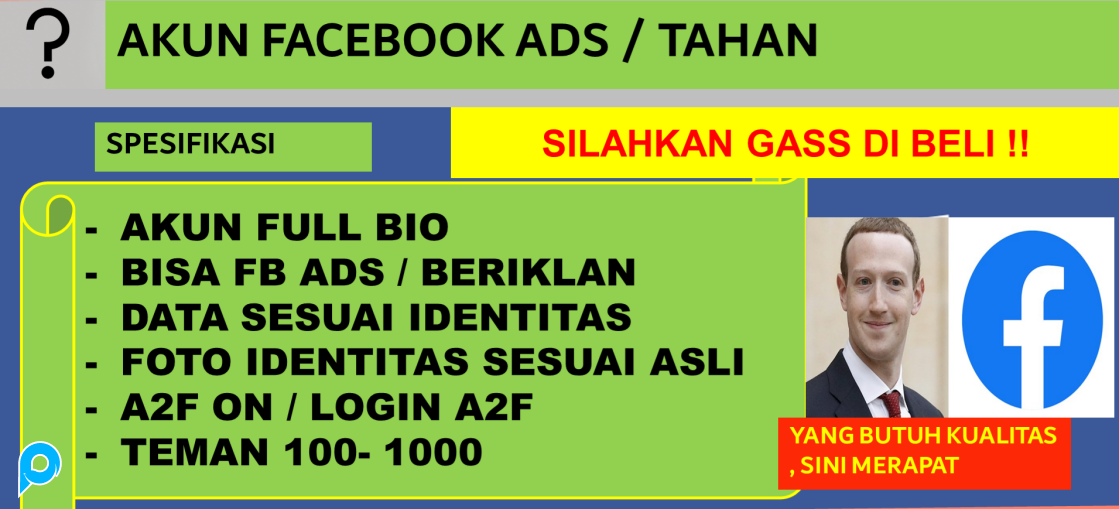 Akun Facebook Bisa Ngiklan (FBAds FB Ads)+ dan Data Diri + A2F On + Akun Rawatan + Teman Banyak