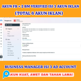 Akun FB + 2 BM Verified Isi 3 akun iklan (Total 6 Akun iklan)