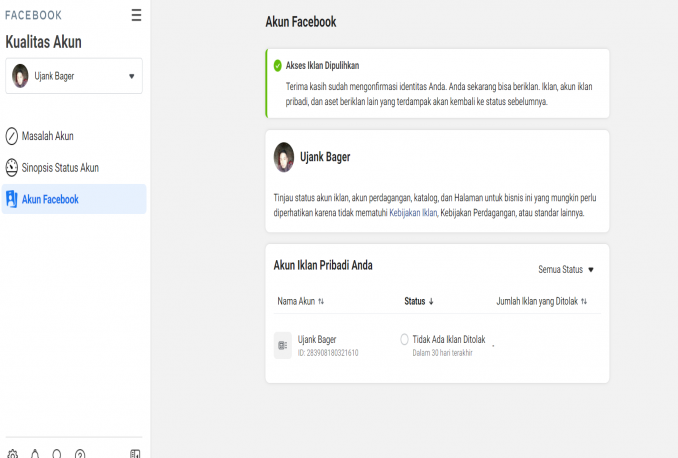Akun FB Verified /Ads Dipulihkan Buat Iklan/Ads Di Facebook