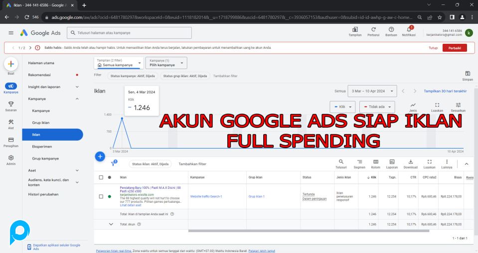 Akun Google Ads Siap Gas Di Pakai Sudah Ada Iklan Valid + Verifikasi Pengiklan + Verifikasi Bisnis