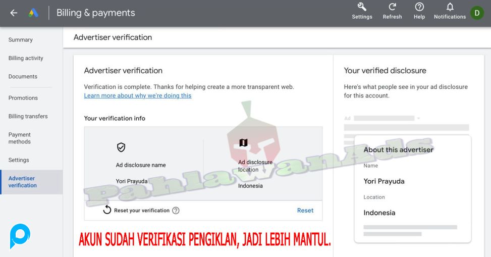 Akun Google Ads Sudah Verifikasi Pengiklan
