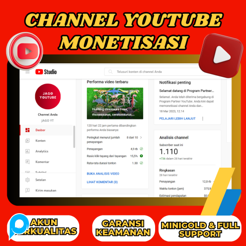 AKUN YOUTUBE MONET FRESH || YOUTUBE LOLOS MONETISASI GARANSI