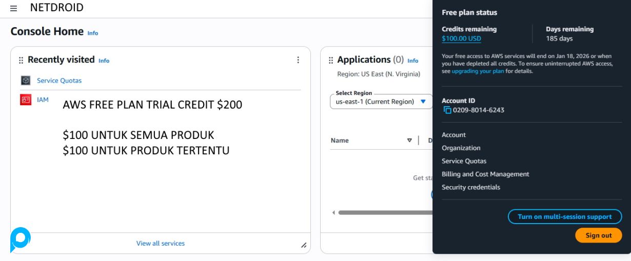 AWS Free Plan Trial 6 Bulan Credit $200