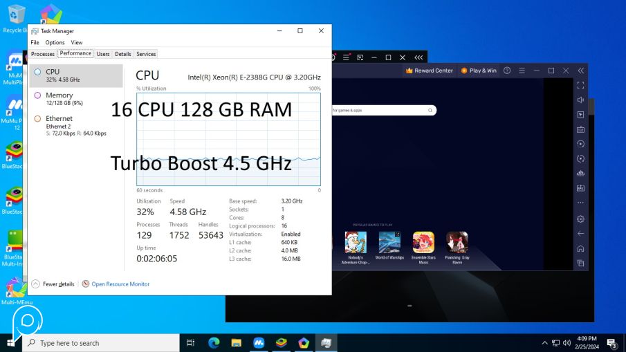 BARE METAL RDP,Support Emulator,VPN,Bot,OBS, Spek 16 CPU  4.5Ghz Turbo Boost 128GB RAM 4TB NVMe SPEE