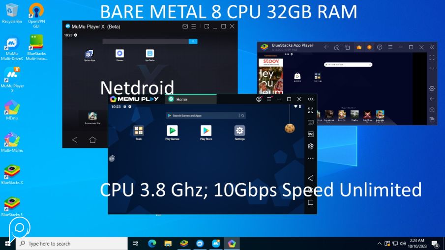 BARE METAL RDP,Support Emulator,VPN,Bot,OBS, Windows Spek 8 CPU  3.8Ghz Turbo Boost 32GB RAM SPEED 1