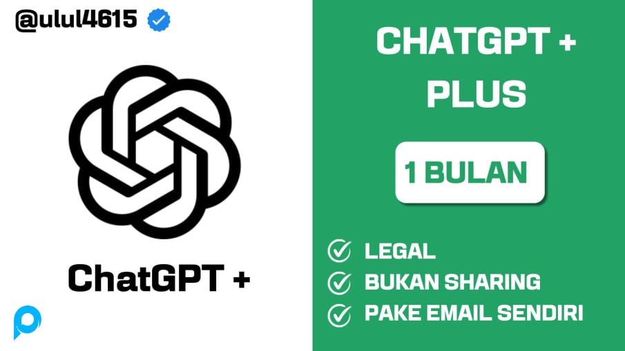 ChatGPT PLUS + Legal 1 Bulan Private Bukan Sharing