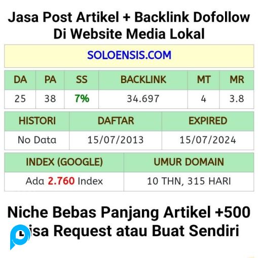 Jasa Posting Artikel Promosi + Backlink di Media Lokal yaitu Soloensis.com