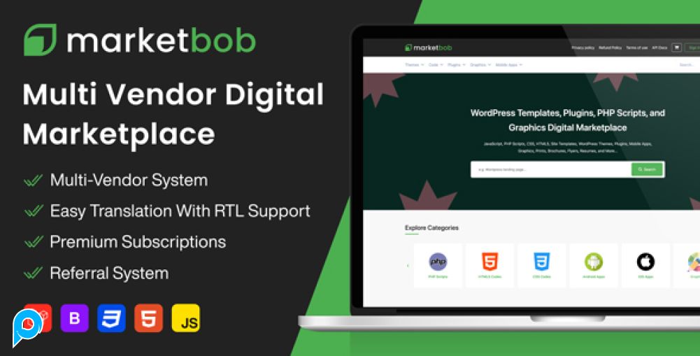 Marketbob - Multi-Vendor Digital Marketplace (SAAS)Digital Product Download Marketplace - Script Jua