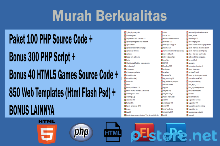 Paket 100 PHP Source Code + Bonus 300 PHP Script + Bonus 40 HTML5 Games Source Code + 850 Web Templa