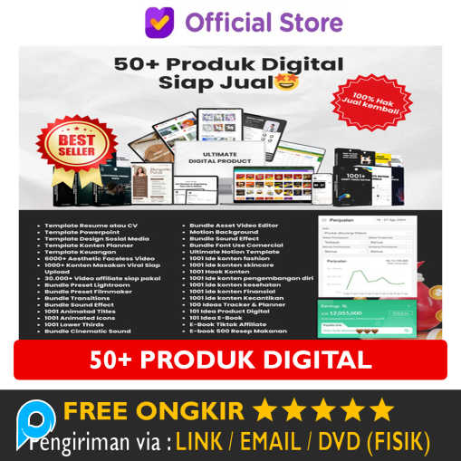 Paket 50+ Digital Product Produk Digital Terlengkap Siap Jual dan Pakai Template,Konten Video,Ebook 