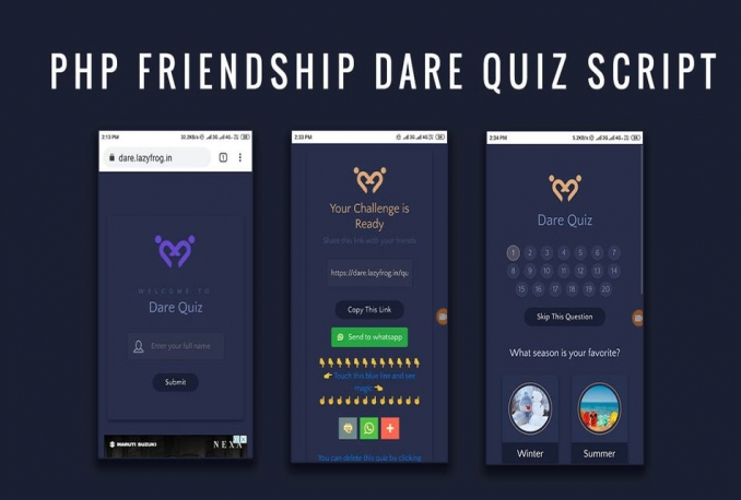 PHP Friendship Dare Quiz Script