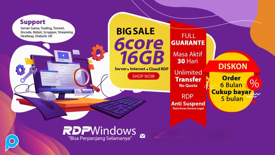 RDP Admin Spek 6 Core 16 GB RAM
