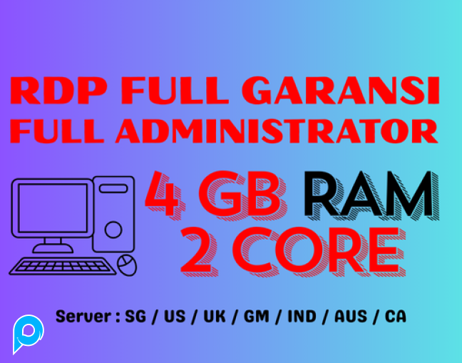 RDP / VPS RAM 4GB 2CORE 1 BULAN FULL GARANSI FULL ADMINISTRATOR