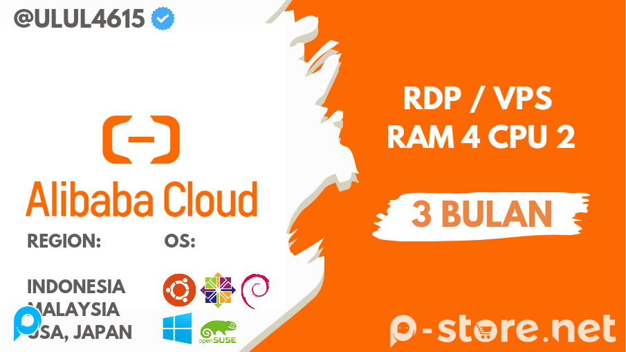 RDP/VPS 3 Bulan RAM 4GB/2CPU Alibaba Cloud