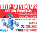 [SERVER INDONESIA BISA DIPERPANJANG] RDP/VPS RAM 1 GB - 2 vCPU - STORAGE 20 SSD NVMe MURAH BERGARANS