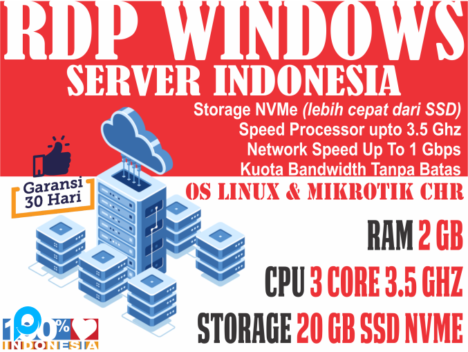 [SERVER INDONESIA BISA DIPERPANJANG] RDP/VPS RAM 2 GB - 3 vCPU - STORAGE 20 SSD NVMe MURAH BERGARANS