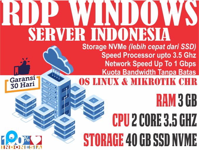 [SERVER INDONESIA BISA DIPERPANJANG] RDP/VPS RAM 3 GB - 2 vCPU - STORAGE 40 SSD NVMe MURAH BERGARANS