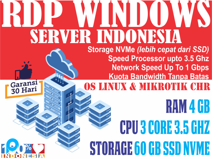 [SERVER INDONESIA BISA DIPERPANJANG] RDP/VPS RAM 4 GB - 3 vCPU - STORAGE 60 SSD NVMe MURAH BERGARANS
