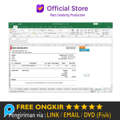 Software Modul Excel Invoice Penjualan dan Keuangan Full Version Lifetime Premium Plus Bergaransi PR