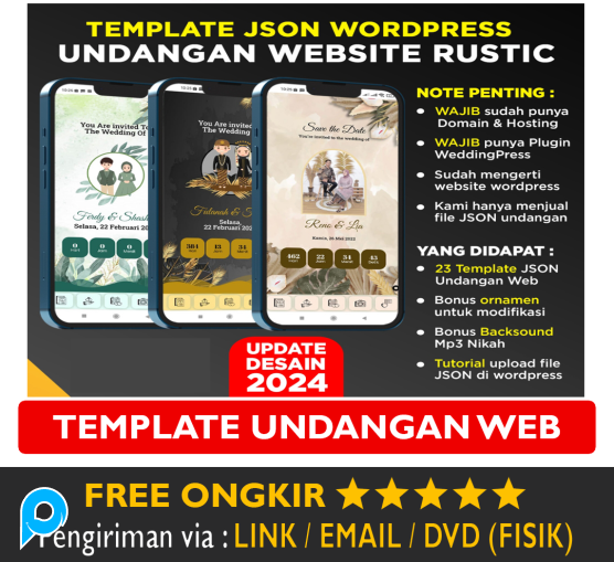 Template Website Undangan Pernikahan Kekinian Rustic format JSON WordPress Wedding Invitation Digita
