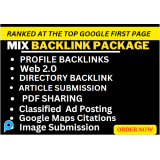 TOP RANK 100 Backlinks, Profile, web2.0, Directory, Article Submission, PDF, classified ad, seo mix