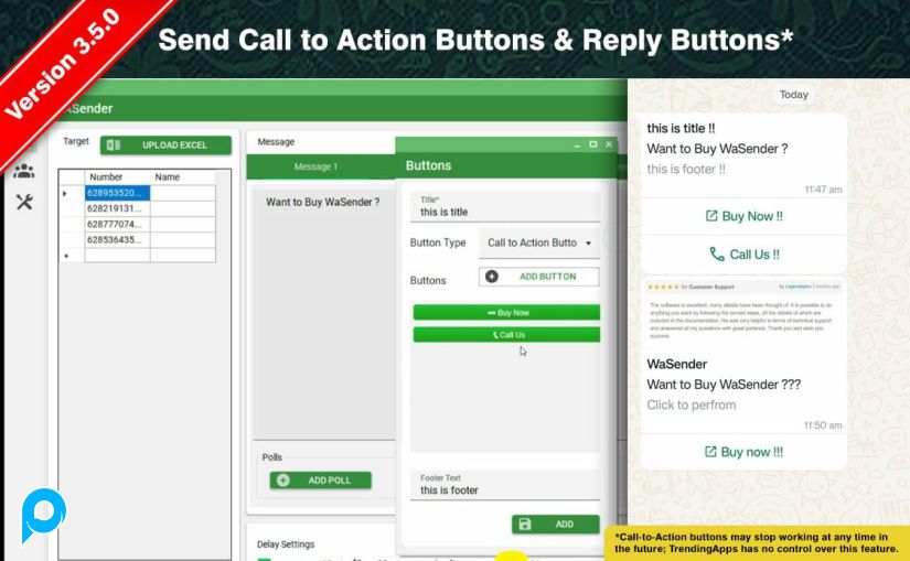 WaSender Bulk whatsApp Sender + Group Sender + WhatsApp Auto Reply Bot versi terabru (V3.6.0) lisens